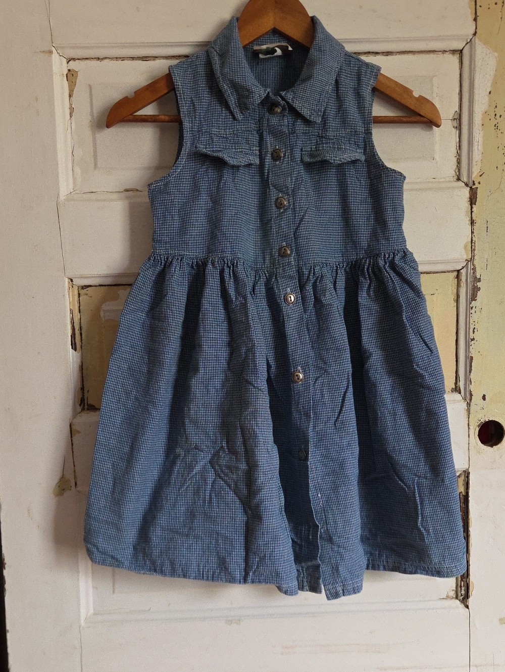 Girls' Sleeveless Button-Front Casual Dress in Light Blue
